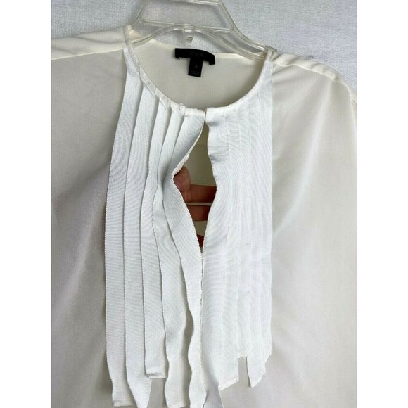 J Crew Sheer Ivory & White Sleeveless Career Blouse Ruffle Front Womens Size 2 - Picture 2 of 7